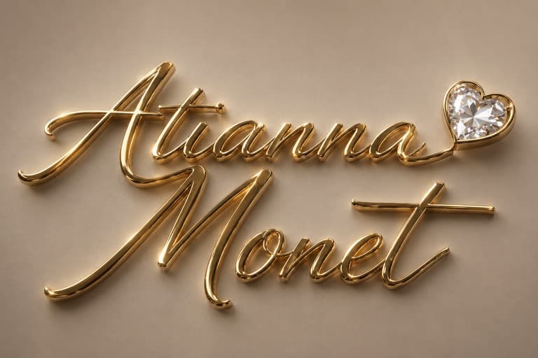 Atianna Monèt gold script logo and signature heart
