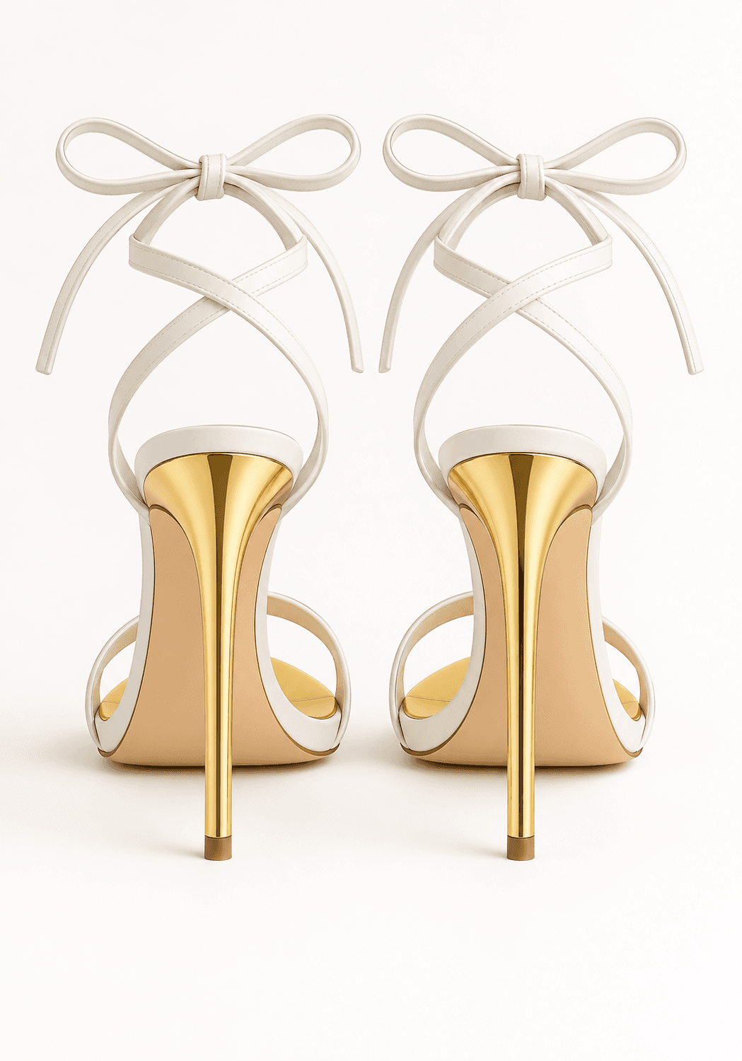 The Blanco stiletto from behind, showing the gold heels and lace-up bows